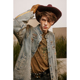 Unisex Jacket Casual Retro Locomotive Style Stand Collar Denim Jacket